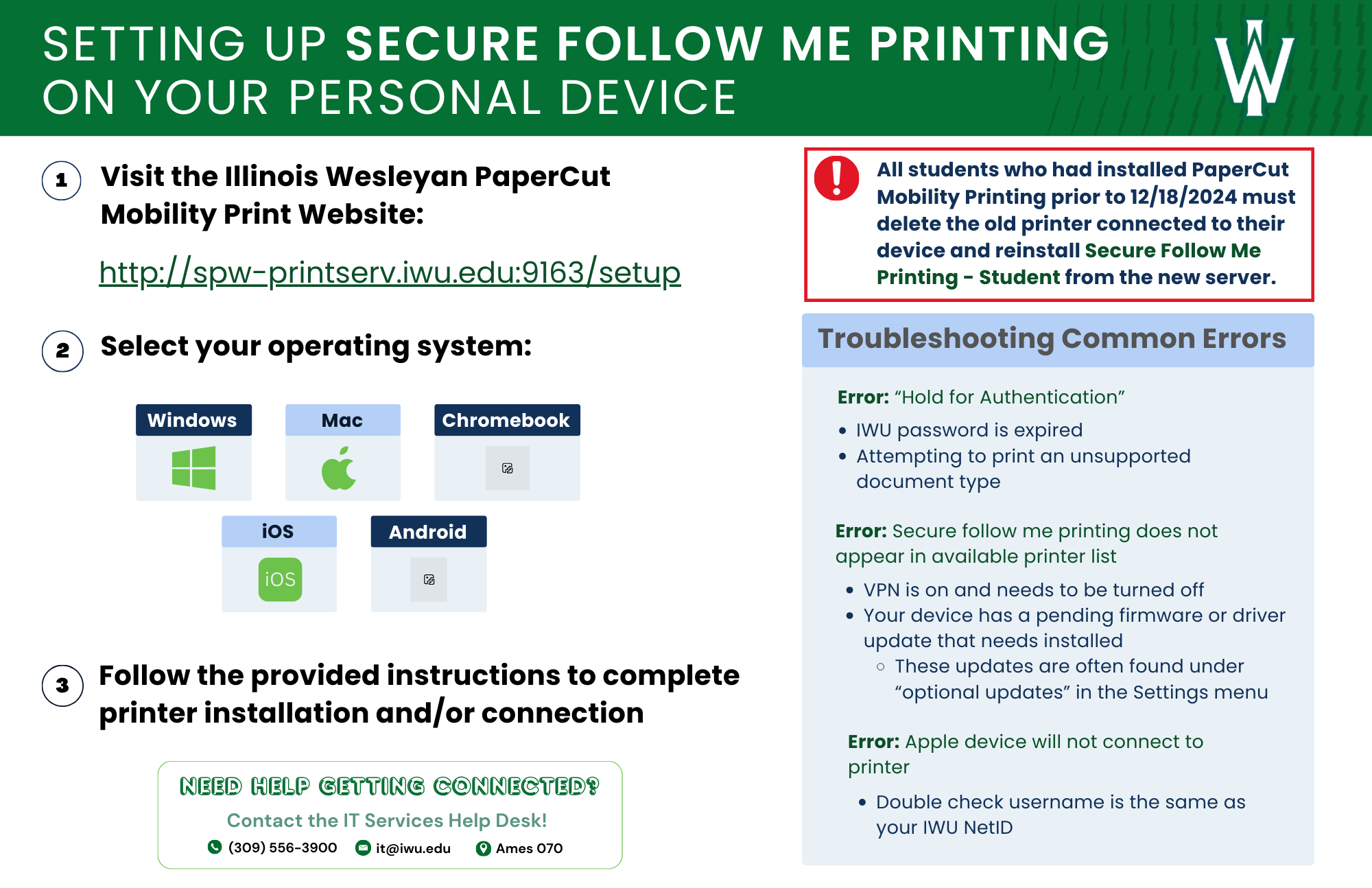 Image showing the updated instructions for connecting to PaperCut