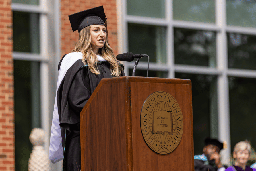TJ Newman Author TJ Newman speaks to graduates at IWU's 2024 commencement
