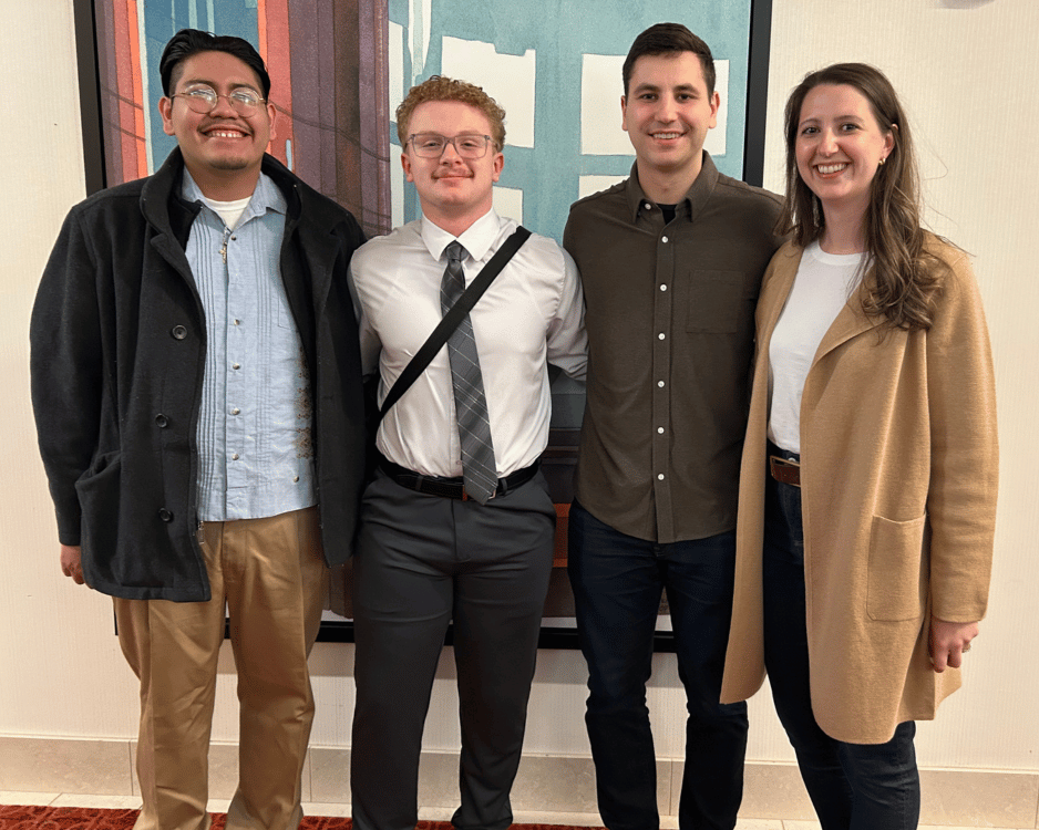 IWU students Jesus Rios-Narciso '25 and Joe Castaneda '27 joined IWU alum Mark Falotico '19 and his sister Lauren, who manage a family-run business named Hakris, for a group dinner during the Chicago trip.