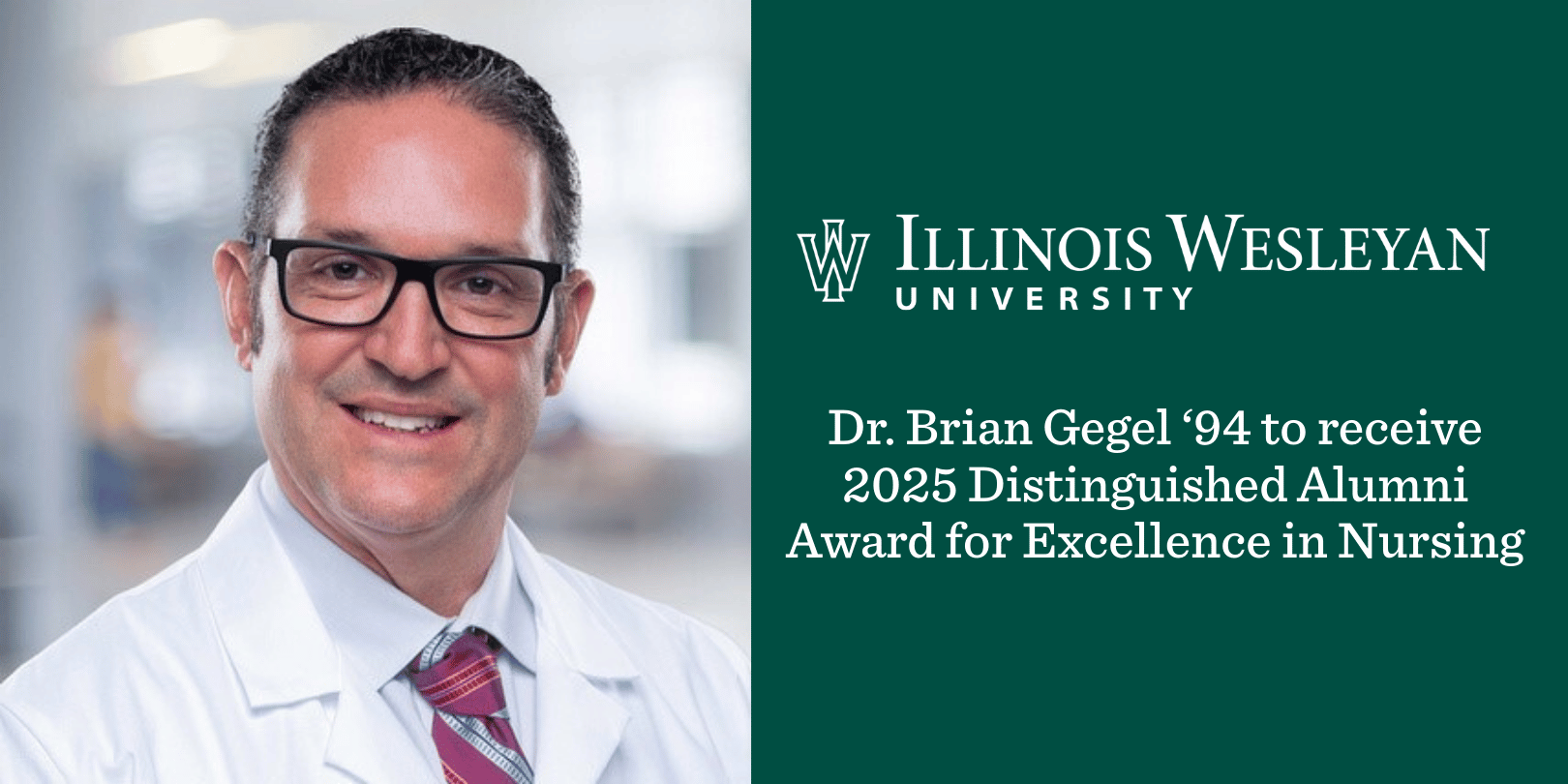 brian gegel headshot with distringuished alumni award for excellence in nursing