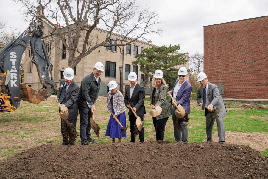 Petrick Idea Center groundbreaking people holding shovels at groundbreaking ceremony for petrick idea center