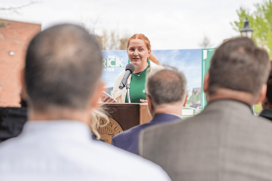 Marissa Hagler at Petrick Idea Center Groundbreaking Student Marissa Hagler speaks at a podium