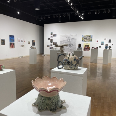 Student art exhibit in the Merwin and Wakeley Galleries