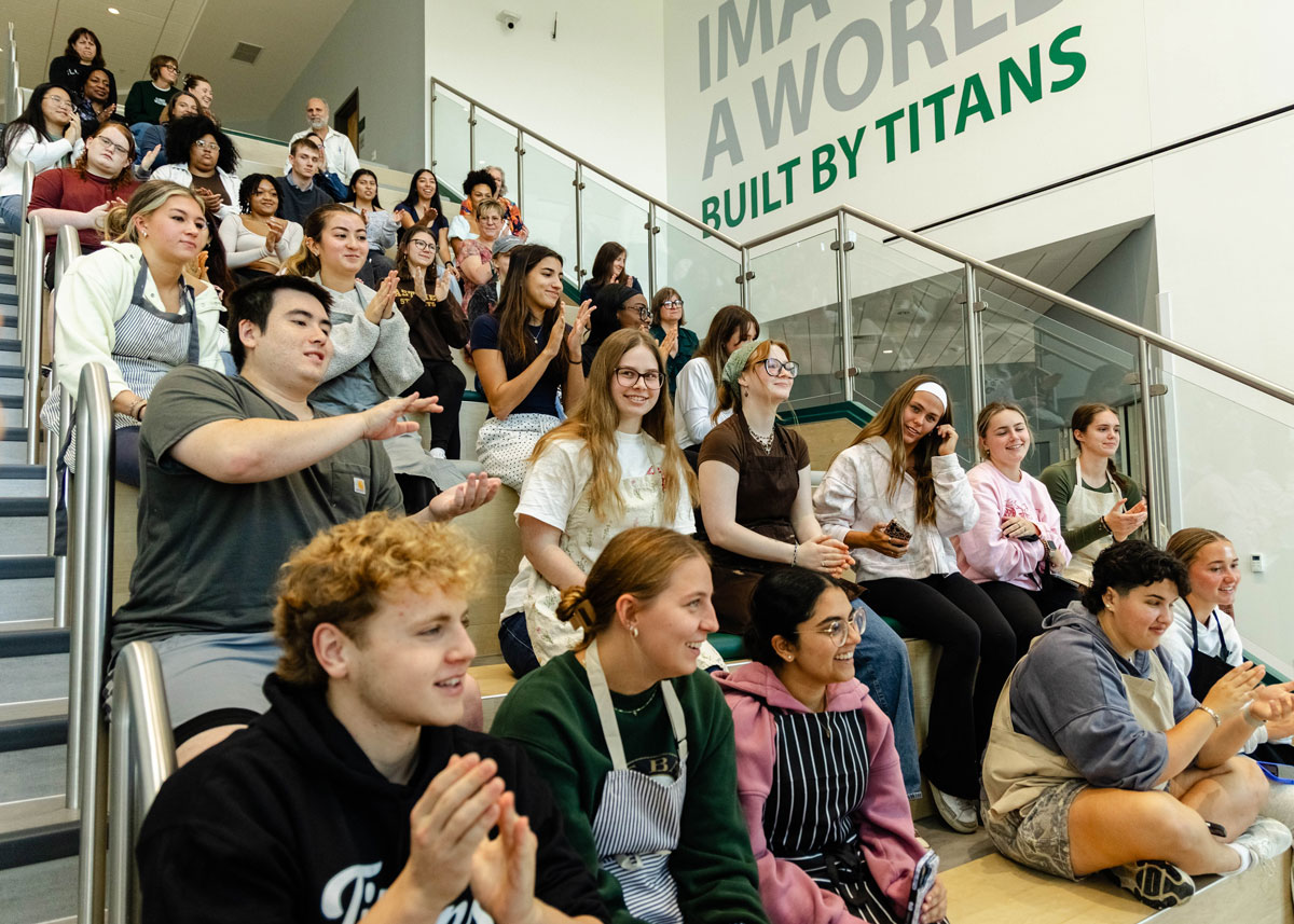 Students and spectators gather at the Fisher Forum to celebrate the first annual Great IWU Bake Off.
