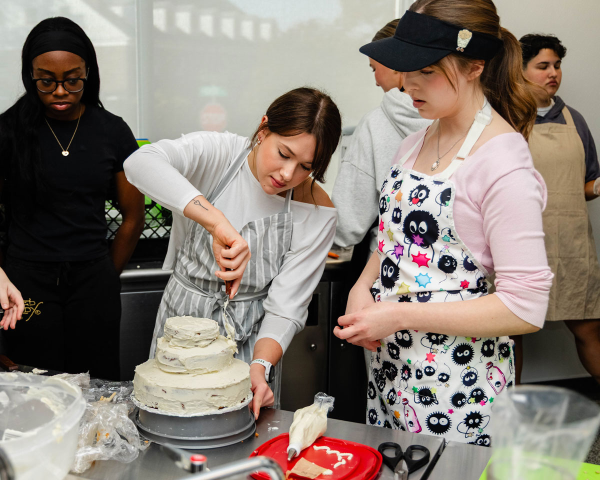 The wedding cake is coming together.