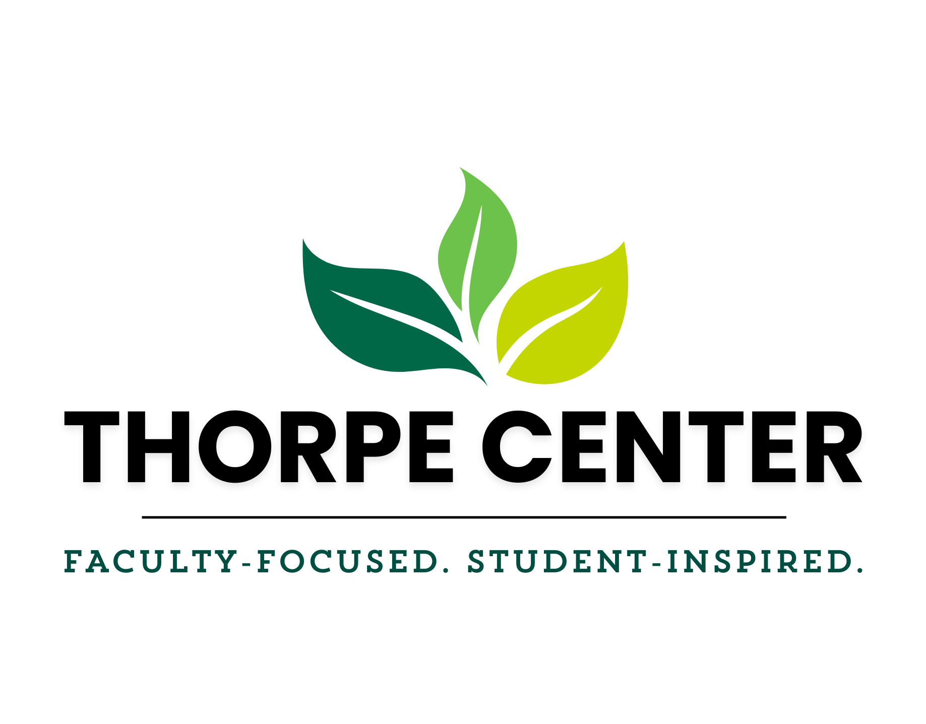 logo for thorpe center (reads: "THORPE CENTER: FACULTY-FOCUSED. STUDENT-INSPIRED.") with three leaves above words