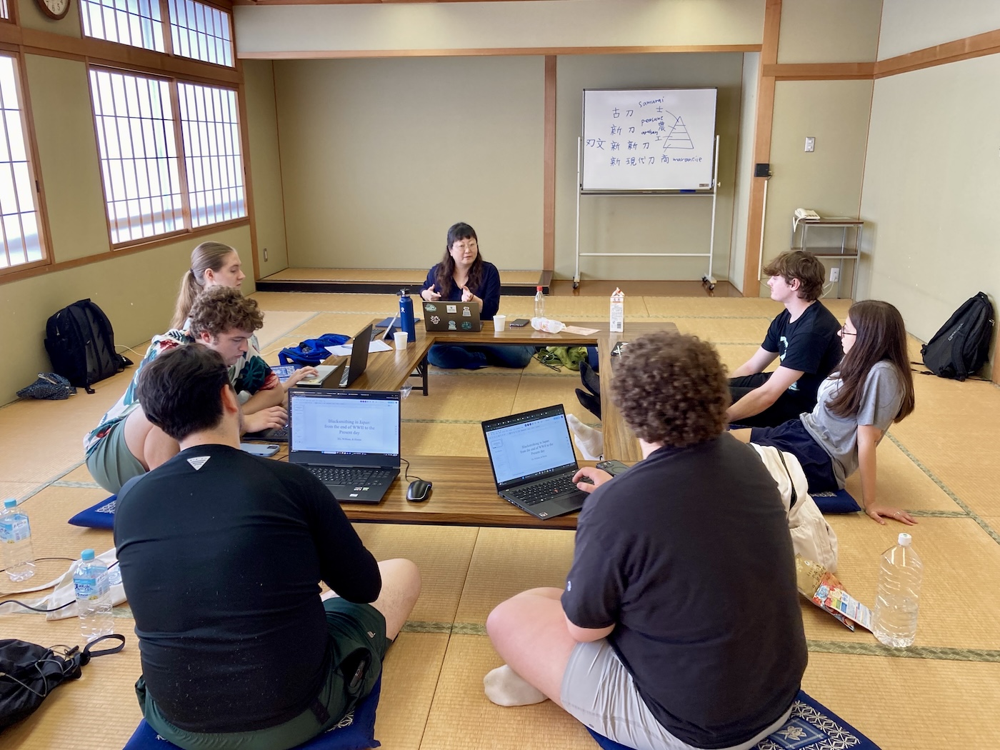 Class meeting on tatami mats.