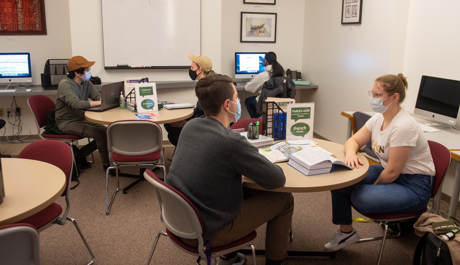 Students sitting in Language Resource Center.